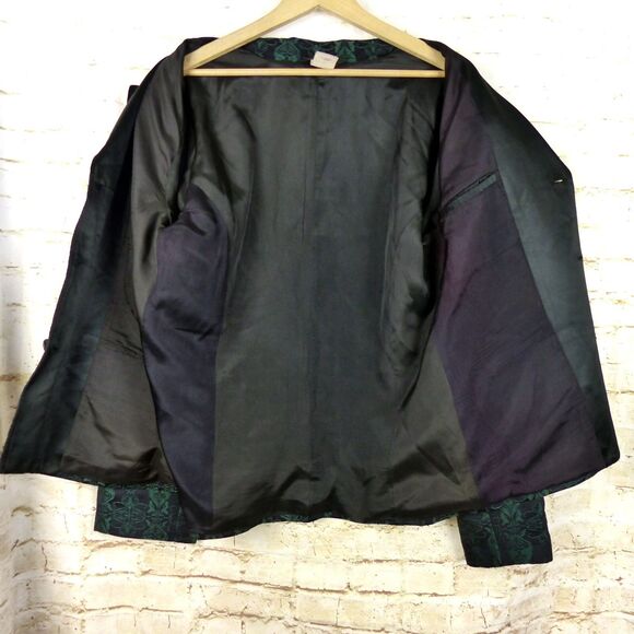 Y2K Lip Service Blacklist Jacket Men XL Black Green Brocade Jacquard Goth Rock - Picture 14 of 16